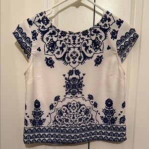 Dynamite Navy and White Patterned Blouse